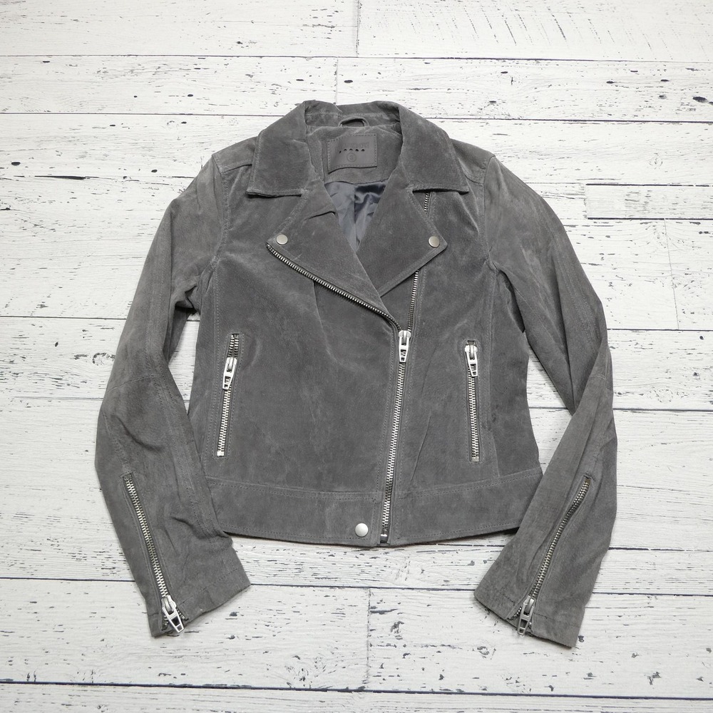 BLANKNYC Jacket Womens Small Gray Suede Moto‎ Biker Asymmetrical Zip Pockets